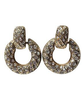 Vintage Rhinestone Dangle Earrings Gold Tone Classic Retro Fashion Jewelry Women